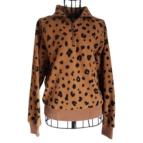 Madewell MWL Betterfleece Half-Zip Sweatshirt in Cheetah Print, Size XS - Picture 4 of 10